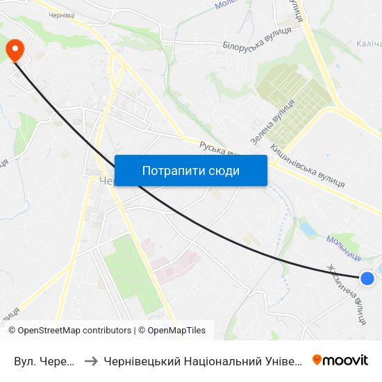 Вул. Череповецька to Чернівецький Національний Університет Ім.Ю.Федьковича map