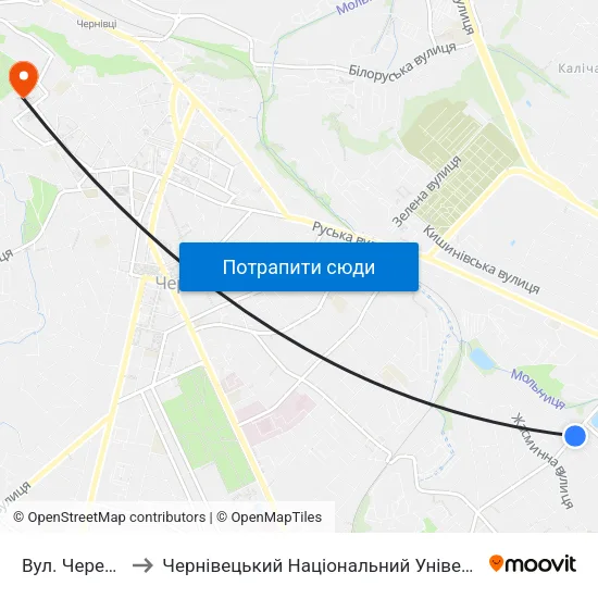 Вул. Череповецька to Чернівецький Національний Університет Ім.Ю.Федьковича map