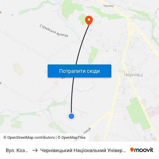 Вул. Козелецька to Чернівецький Національний Університет Ім.Ю.Федьковича map