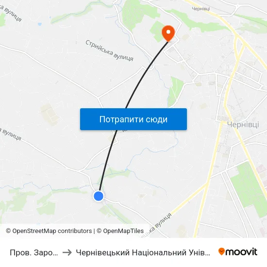 Пров. Зарожанський to Чернівецький Національний Університет Ім.Ю.Федьковича map