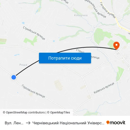 Вул. Ленківська to Чернівецький Національний Університет Ім.Ю.Федьковича map
