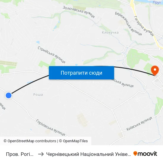 Пров. Рогізнянський to Чернівецький Національний Університет Ім.Ю.Федьковича map