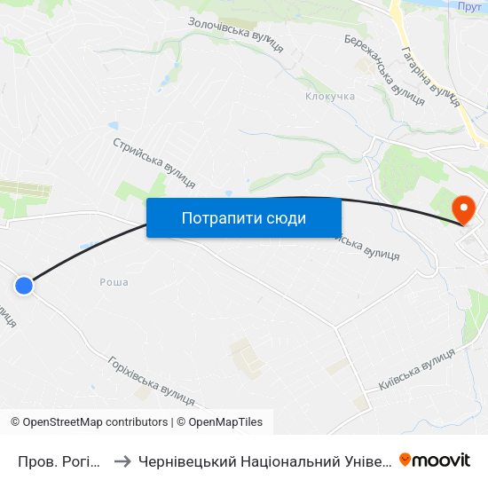 Пров. Рогізнянський to Чернівецький Національний Університет Ім.Ю.Федьковича map