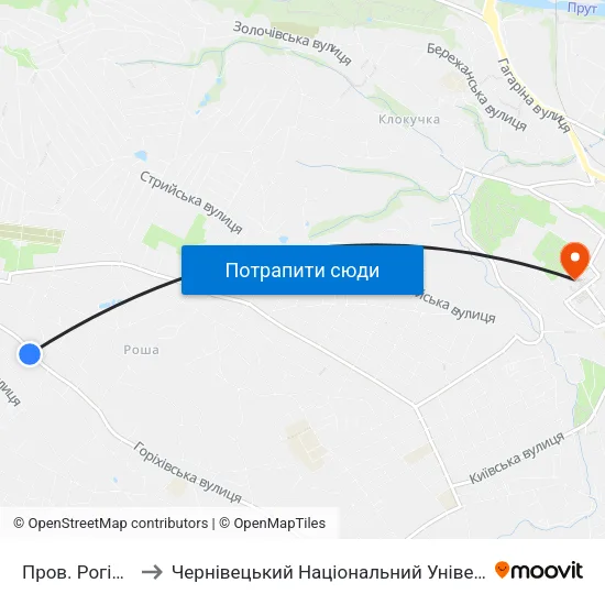 Пров. Рогізнянський to Чернівецький Національний Університет Ім.Ю.Федьковича map