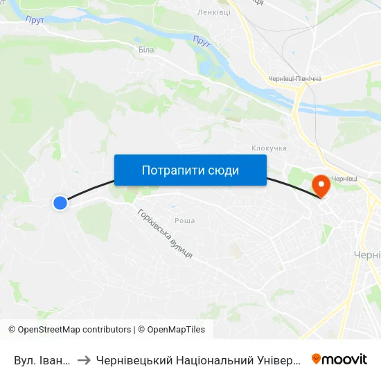 Вул. Іванківська to Чернівецький Національний Університет Ім.Ю.Федьковича map
