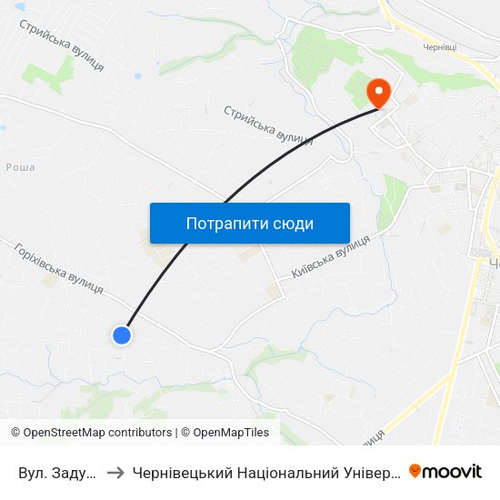Вул. Задубрівська to Чернівецький Національний Університет Ім.Ю.Федьковича map