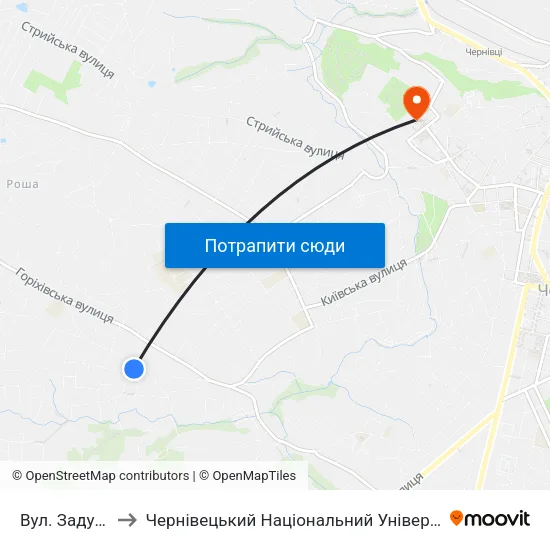 Вул. Задубрівська to Чернівецький Національний Університет Ім.Ю.Федьковича map