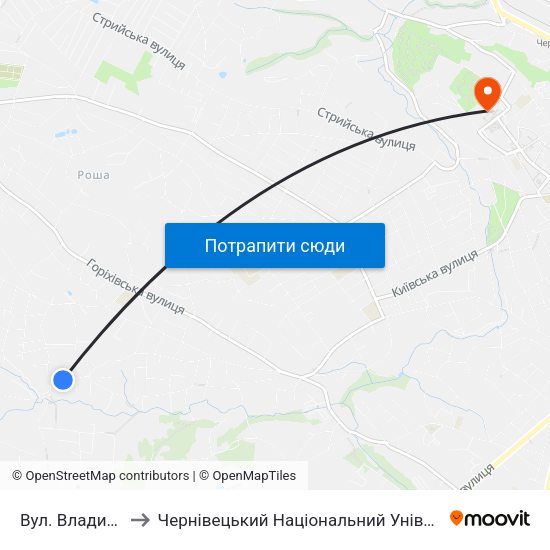 Вул. Владивостоцька to Чернівецький Національний Університет Ім.Ю.Федьковича map