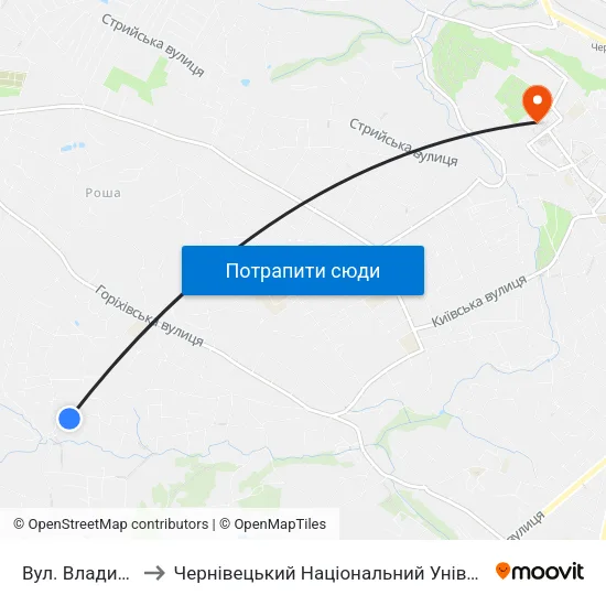 Вул. Владивостоцька to Чернівецький Національний Університет Ім.Ю.Федьковича map