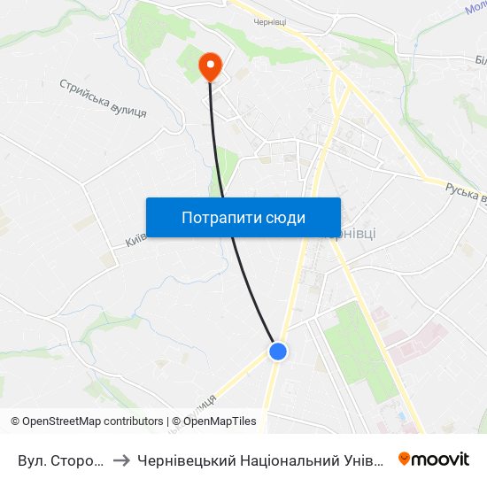 Вул. Сторожинецька to Чернівецький Національний Університет Ім.Ю.Федьковича map