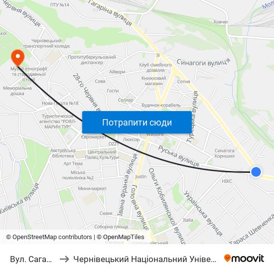 Вул. Сагайдачного to Чернівецький Національний Університет Ім.Ю.Федьковича map