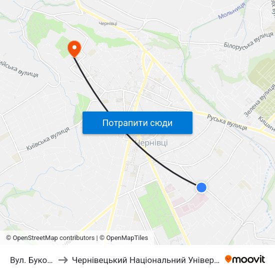 Вул. Буковинська to Чернівецький Національний Університет Ім.Ю.Федьковича map