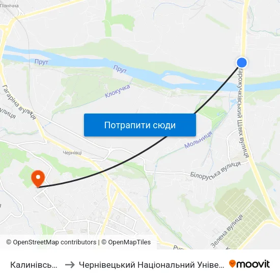Калинівський Ринок to Чернівецький Національний Університет Ім.Ю.Федьковича map