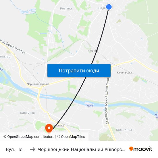 Вул. Перемоги to Чернівецький Національний Університет Ім.Ю.Федьковича map