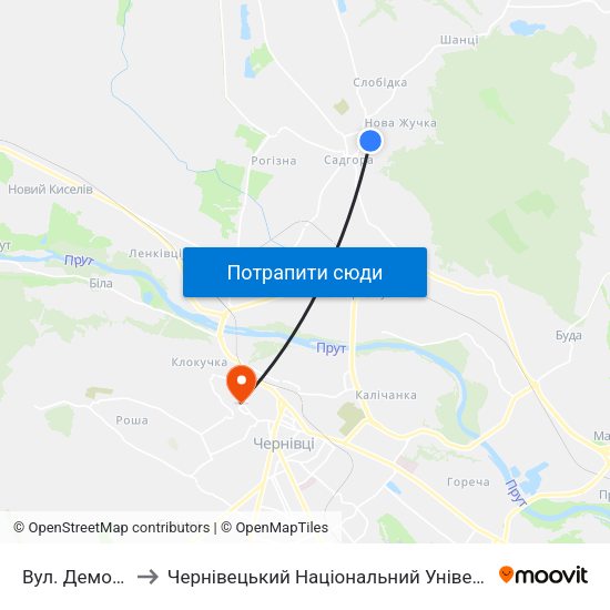 Вул. Демократична to Чернівецький Національний Університет Ім.Ю.Федьковича map