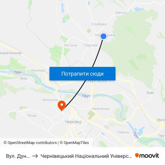 Вул. Дунайська to Чернівецький Національний Університет Ім.Ю.Федьковича map