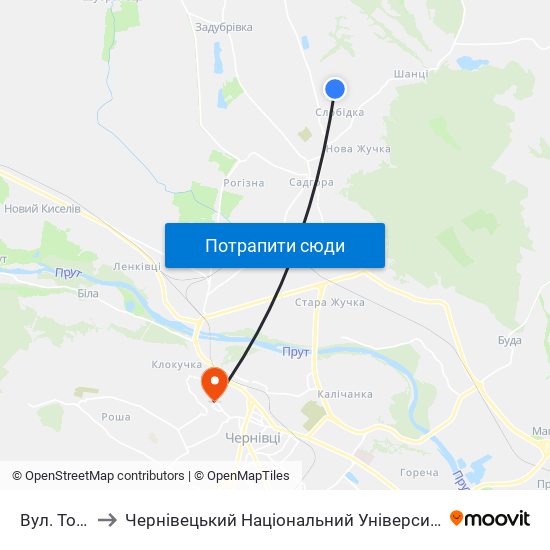 Вул. Тольятті to Чернівецький Національний Університет Ім.Ю.Федьковича map