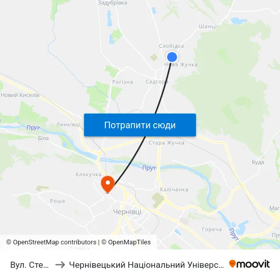 Вул. Стефаника to Чернівецький Національний Університет Ім.Ю.Федьковича map