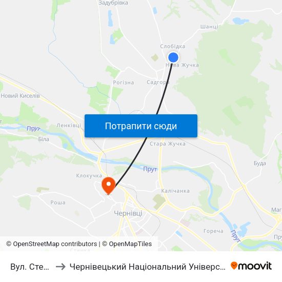 Вул. Стефаника to Чернівецький Національний Університет Ім.Ю.Федьковича map