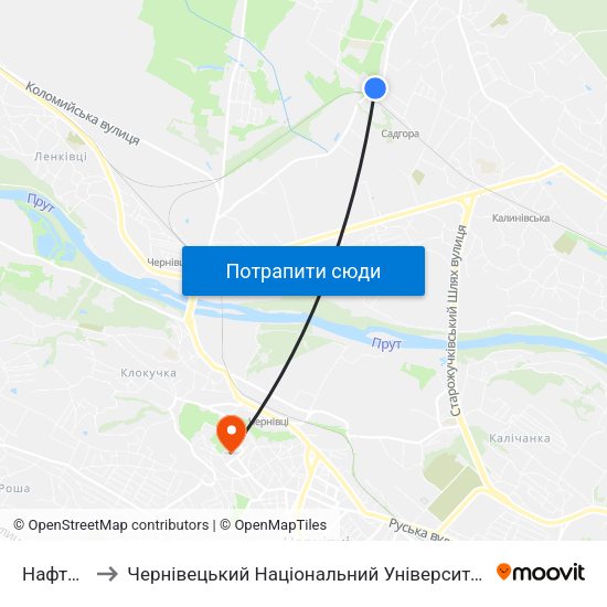 Нафтобаза to Чернівецький Національний Університет Ім.Ю.Федьковича map