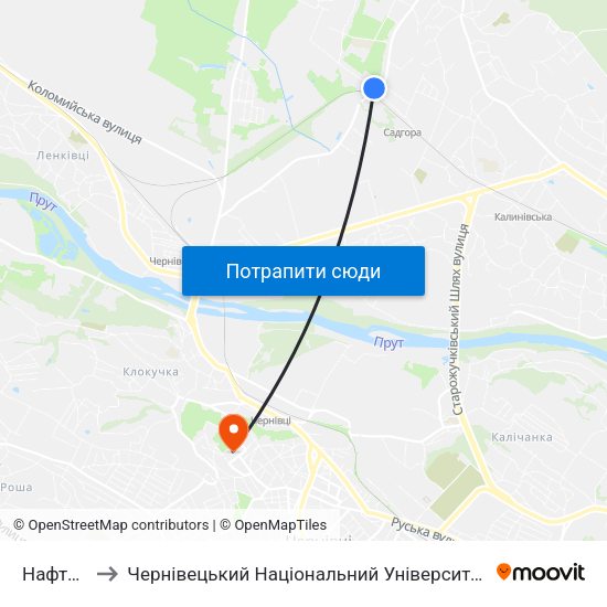 Нафтобаза to Чернівецький Національний Університет Ім.Ю.Федьковича map