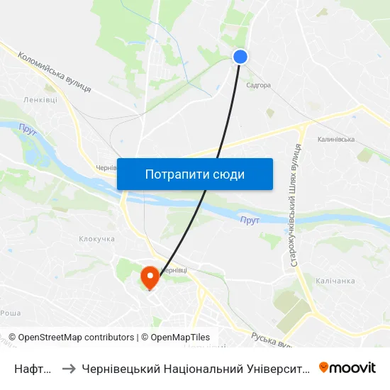 Нафтобаза to Чернівецький Національний Університет Ім.Ю.Федьковича map