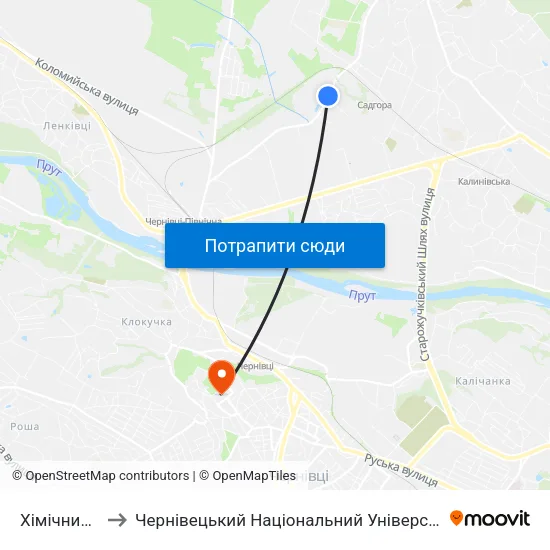 Хімічний Завод to Чернівецький Національний Університет Ім.Ю.Федьковича map