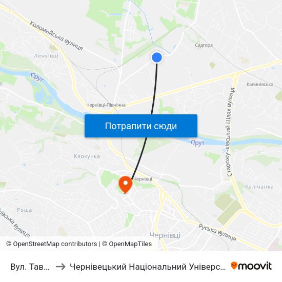 Вул. Таврійська to Чернівецький Національний Університет Ім.Ю.Федьковича map