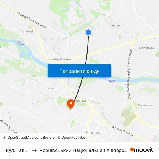 Вул. Таврійська to Чернівецький Національний Університет Ім.Ю.Федьковича map