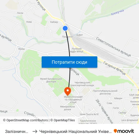 Залізничне Училище to Чернівецький Національний Університет Ім.Ю.Федьковича map