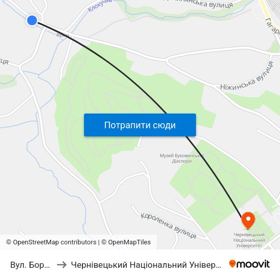 Вул. Борщівська to Чернівецький Національний Університет Ім.Ю.Федьковича map
