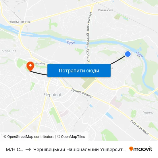 М/Н Садки to Чернівецький Національний Університет Ім.Ю.Федьковича map