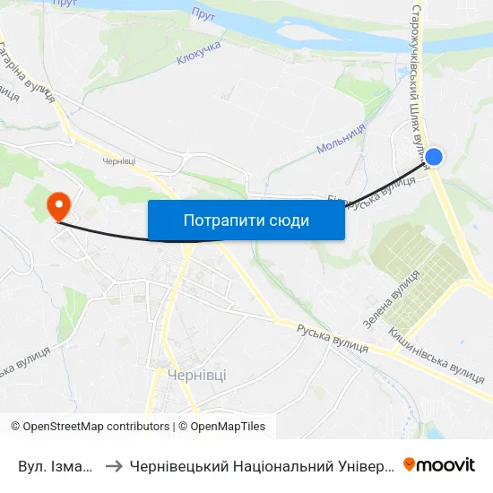Вул. Ізмайлівська to Чернівецький Національний Університет Ім.Ю.Федьковича map