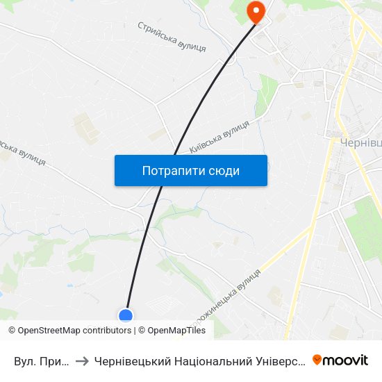 Вул. Прилуцька to Чернівецький Національний Університет Ім.Ю.Федьковича map