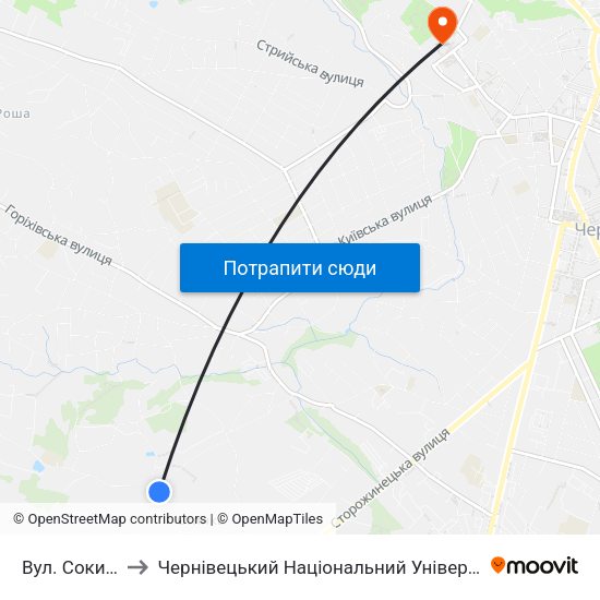 Вул. Сокирянська to Чернівецький Національний Університет Ім.Ю.Федьковича map