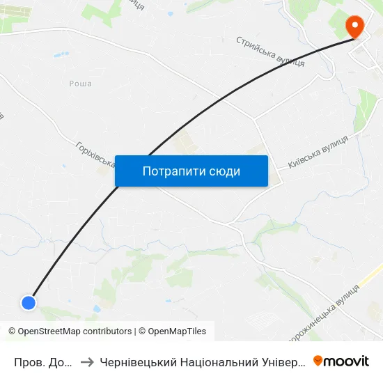 Пров. Донецький to Чернівецький Національний Університет Ім.Ю.Федьковича map