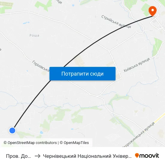 Пров. Донецький to Чернівецький Національний Університет Ім.Ю.Федьковича map