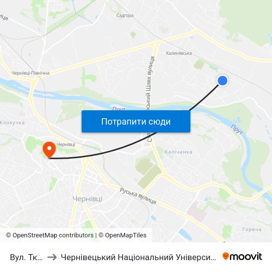 Вул. Ткачука to Чернівецький Національний Університет Ім.Ю.Федьковича map