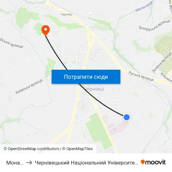 Монастир to Чернівецький Національний Університет Ім.Ю.Федьковича map