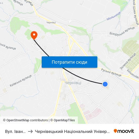 Вул. Івана Гонти to Чернівецький Національний Університет Ім.Ю.Федьковича map