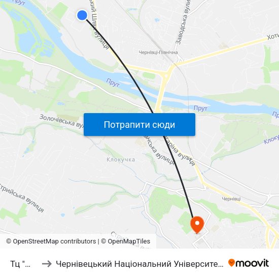 Тц "Metro" to Чернівецький Національний Університет Ім.Ю.Федьковича map