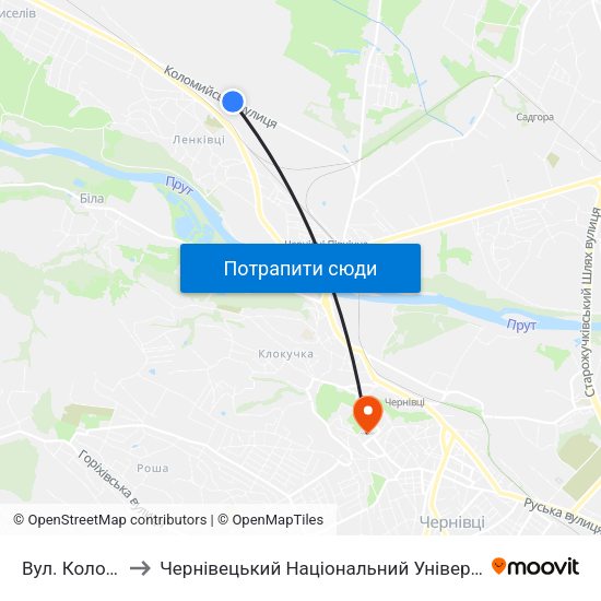 Вул. Коломийська to Чернівецький Національний Університет Ім.Ю.Федьковича map