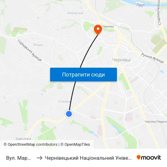 Вул. Марморозька to Чернівецький Національний Університет Ім.Ю.Федьковича map