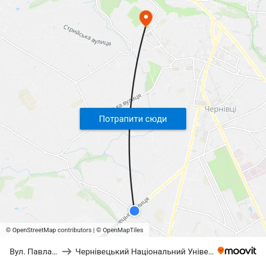 Вул. Павла Каспрука to Чернівецький Національний Університет Ім.Ю.Федьковича map