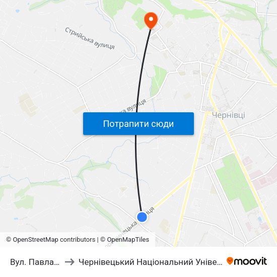 Вул. Павла Каспрука to Чернівецький Національний Університет Ім.Ю.Федьковича map