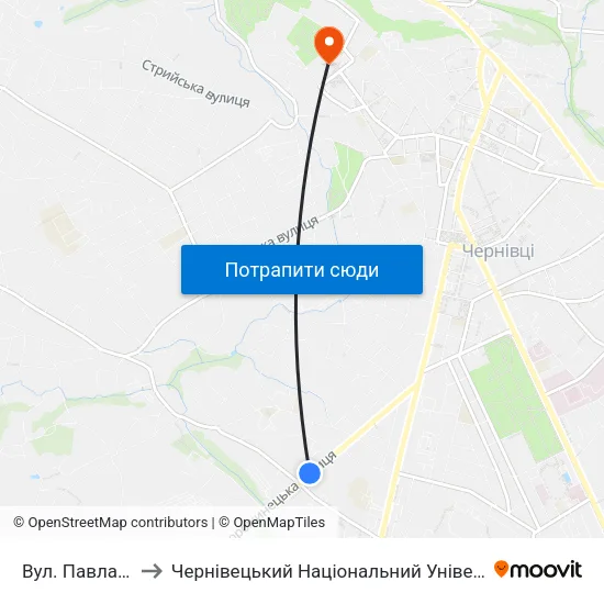 Вул. Павла Каспрука to Чернівецький Національний Університет Ім.Ю.Федьковича map