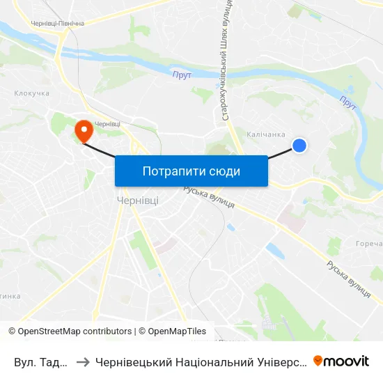Вул. Таджицька to Чернівецький Національний Університет Ім.Ю.Федьковича map