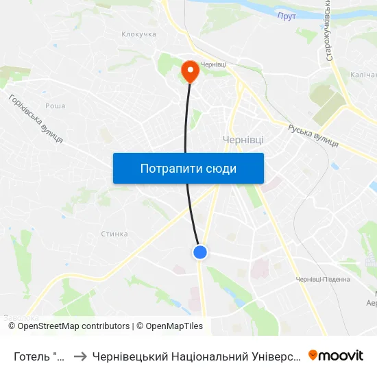 Готель "Турист" to Чернівецький Національний Університет Ім.Ю.Федьковича map