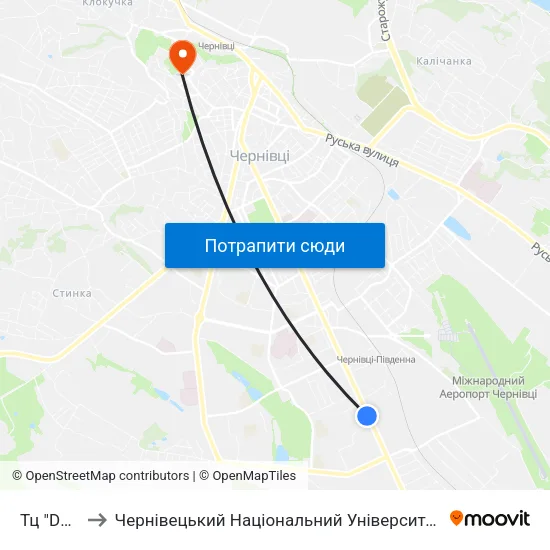 Тц "Depo'T" to Чернівецький Національний Університет Ім.Ю.Федьковича map