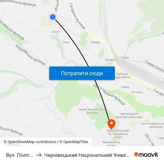 Вул. Полігонівська to Чернівецький Національний Університет Ім.Ю.Федьковича map